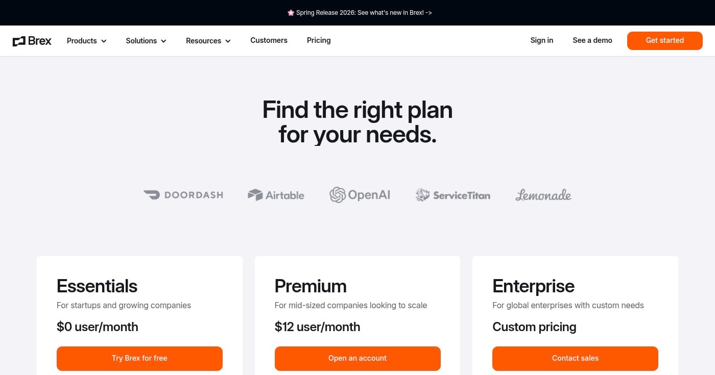 Brex pricing plans