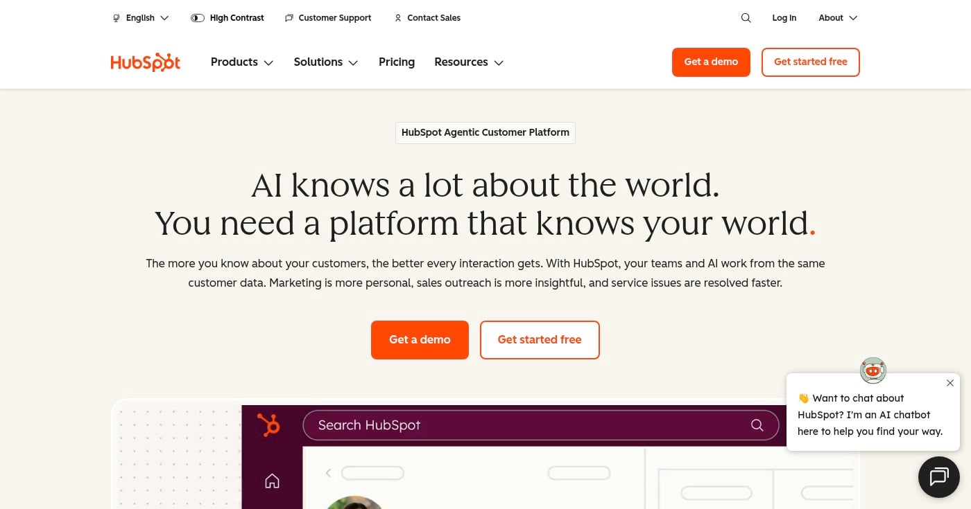 HubSpot CRM homepage