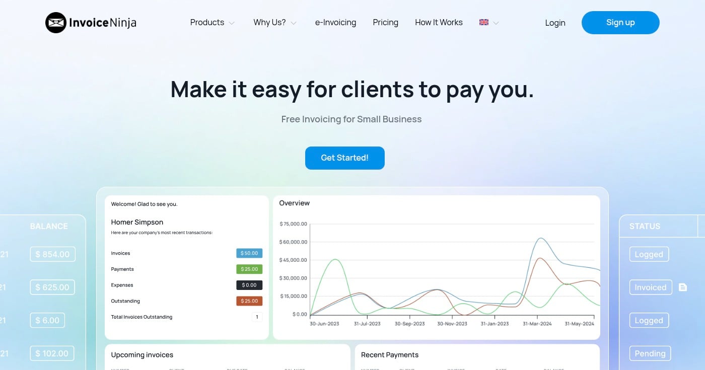 Invoice Ninja free invoicing software homepage