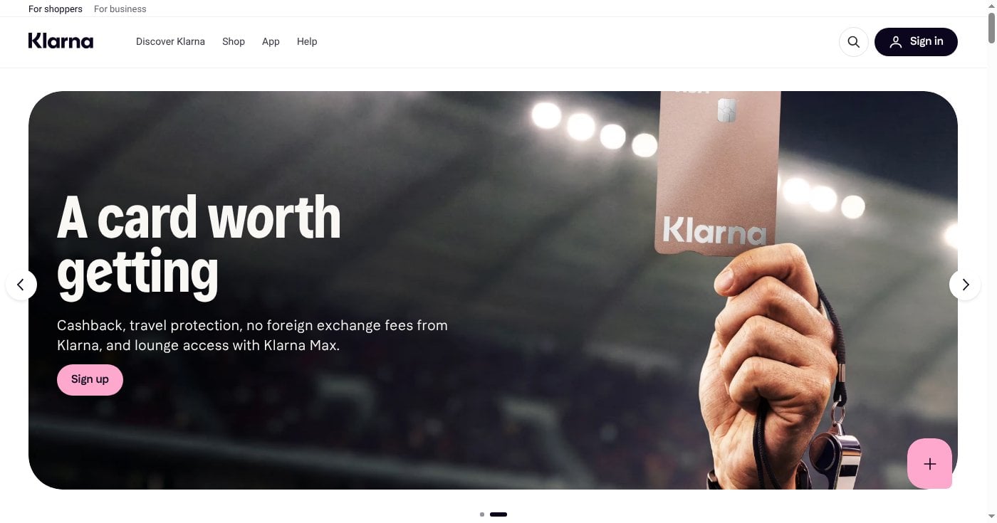 Klarna homepage