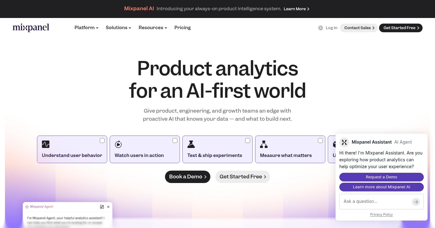 Mixpanel product analytics dashboard