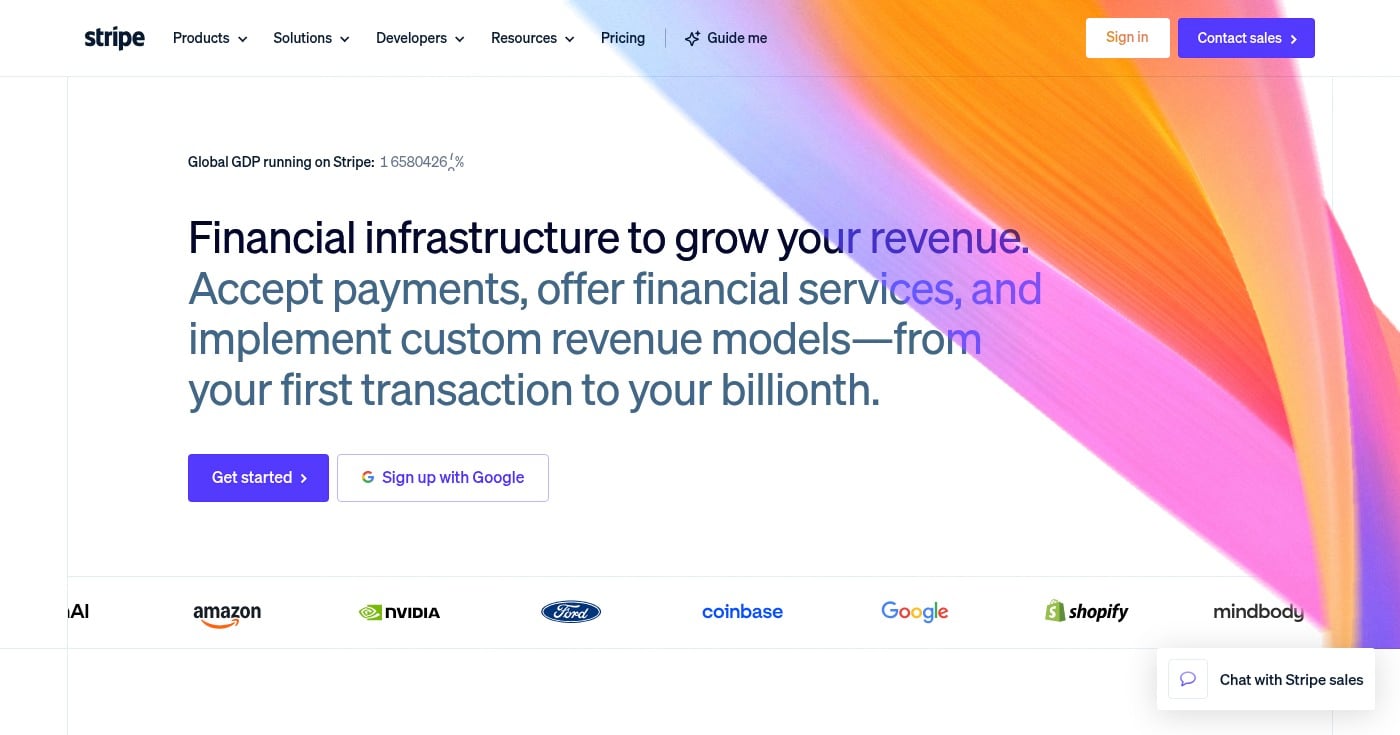 Stripe dashboard and homepage