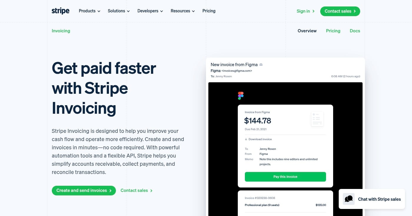 Stripe Invoicing homepage