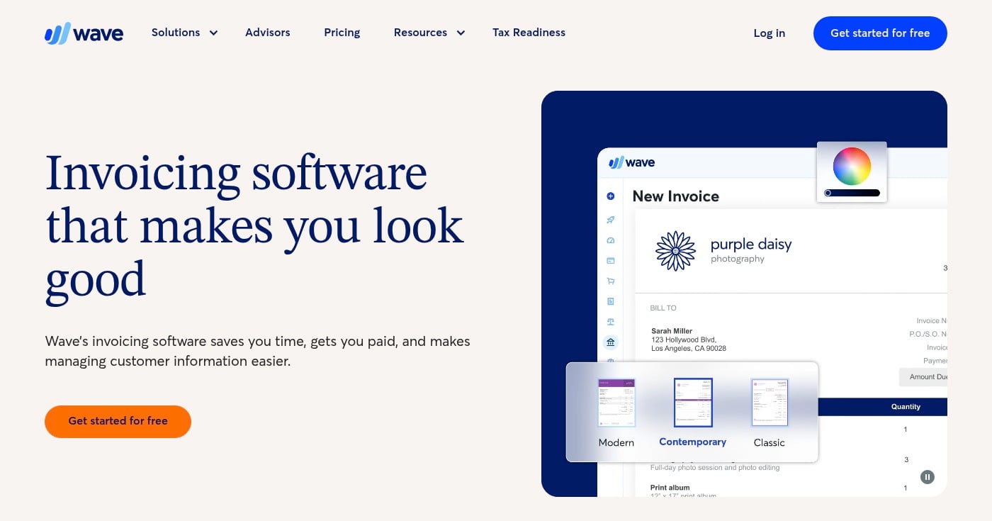 Wave invoicing software homepage