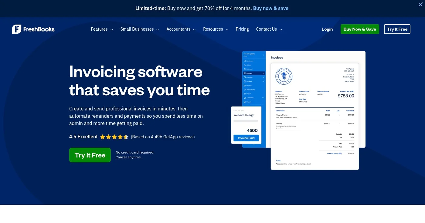 FreshBooks invoicing software homepage