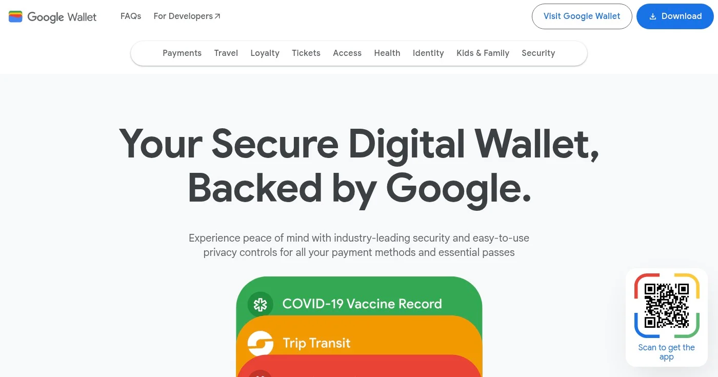 Google Wallet app interface homepage