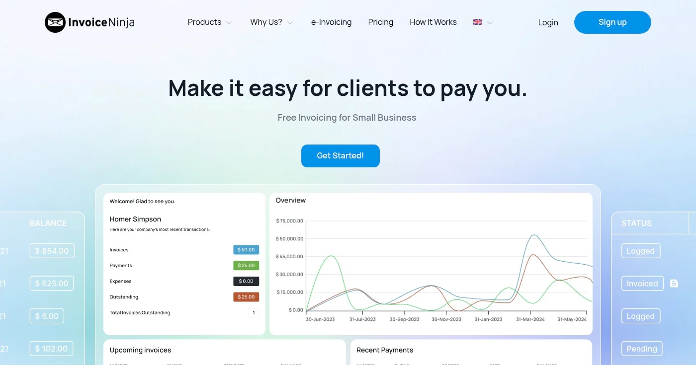 Invoice Ninja free invoicing software homepage
