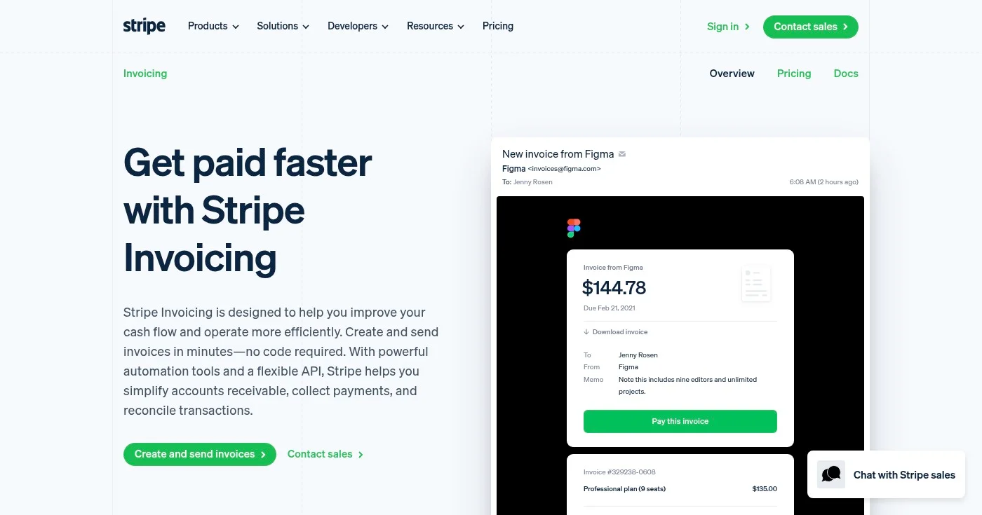 Stripe Invoicing homepage