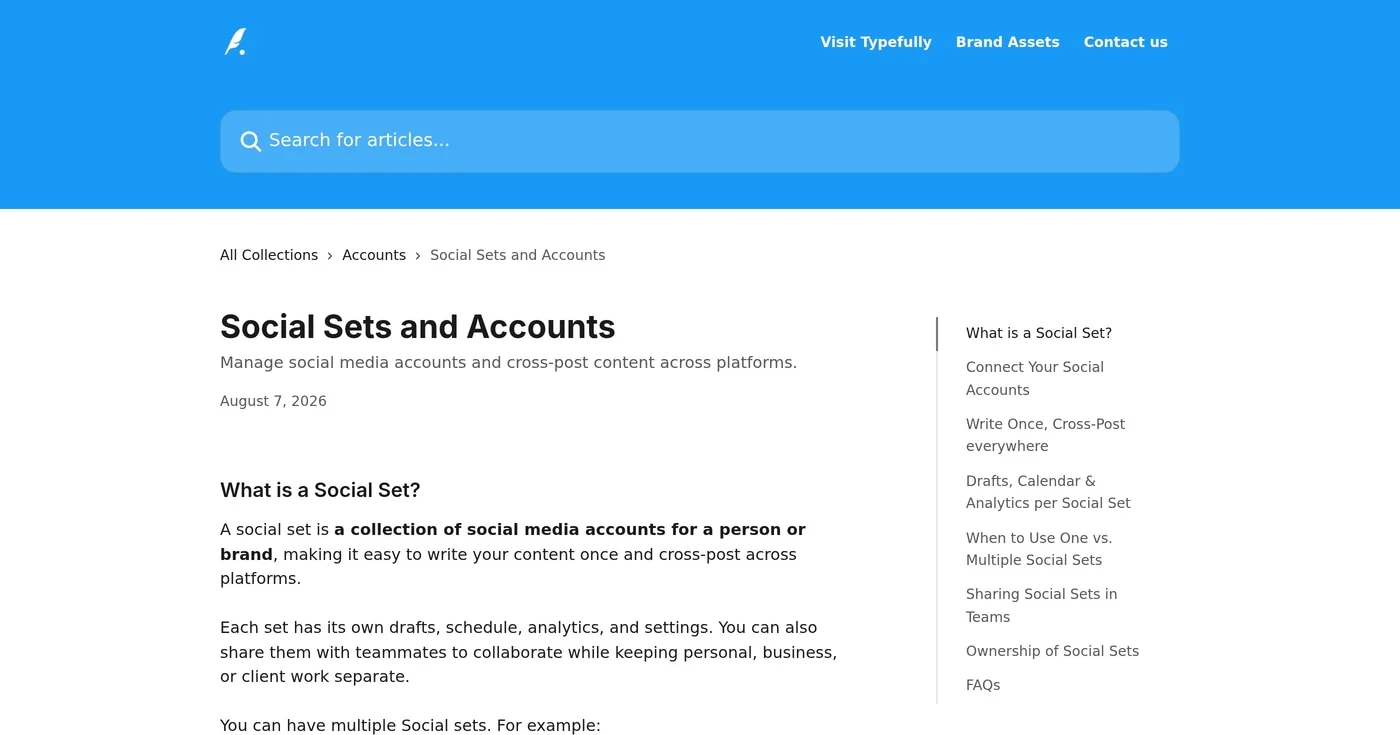 Typefully help article defining a social set as the accounts for one person or brand